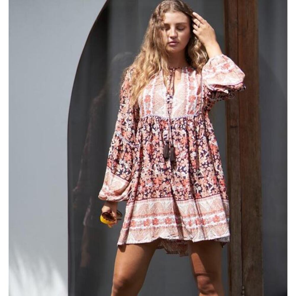 Tanah Folk Boho Floral Long‎ Sleeve Flowy Dress L/XL